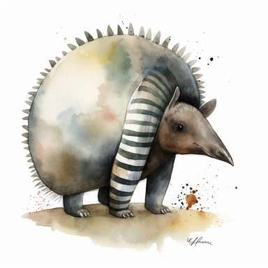 Watercolor cute Armadillo clipart, happy, gentle smile, beautiful watercolor ink wash coloring, thick pencil lines, Jon klassen, Adrian tomine, popular on etsy, watercolor illustrations clipart, watercolor illlustrations for kids and children, book illustrations, plain white background