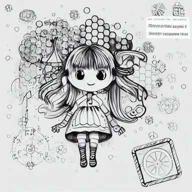 simple drawing, 1 , 1bit, 1 white steampunk little girl, 1 sticker art, 1 color by numbers, 1 coloring page for adults, 1 , printable outlined artwork, 1 coloring book page, 1, line art, 1 white backdrop, crisp lines, vector image, svg style, clipart style,