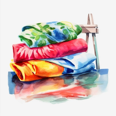 watercolor beach towels by the swimming pool, flip flops, clip art, hd, on white background, spaced out,ar3.2,s1000.v5