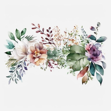 a single, horizontal style, watercolor floral and botanical banner heading clipart, white background