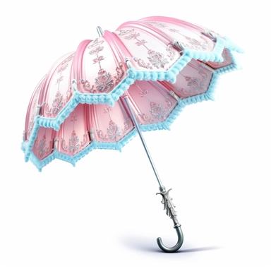 pastel pink and blue princess ornate parasol side view photo realistic clipart with white background straight handle
