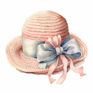 Clipart, vintage illustration, cute knitting baby's beach hat, pastel color, hand drawn