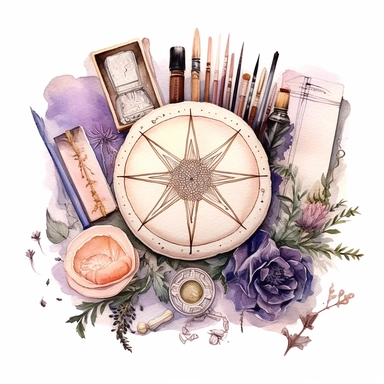 watercolour painting spiritual healing flatlay clipart transparent background