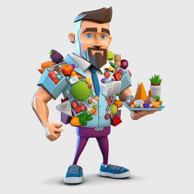 3D Cartoon in form of dietitian avatar clipart mascot,transparent background, 128K,supermega pixel, insane detail, hyper detailed,huge details, UHD,8k