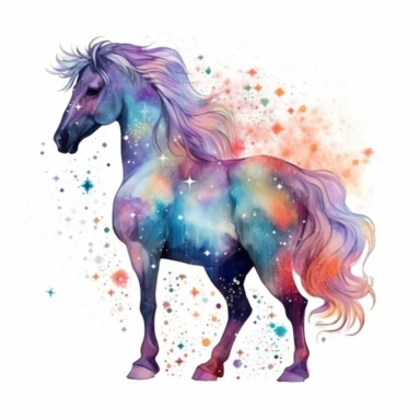 Watercolour Magic Mystical realistic horse clipart horse, stars, planets, dreamu clipart,trippy, white background--v 5.1