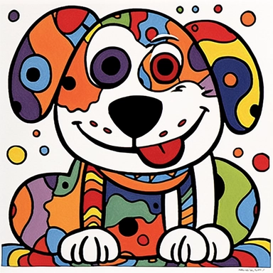 full clipart of a cute happy puppy, gary panter, flickr, orthogonal, colorful drawings, White background, size 6by9