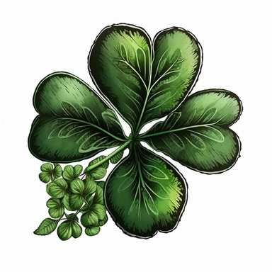 four leaf clover, tempera clipart illustration, intricate details, bold, vivid images, clean, crisp, smooth, with white background