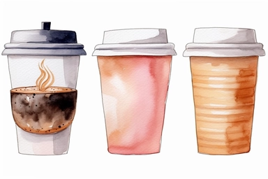 minimalistic simple clipart set five watercolor clipart, coffee paper cup,