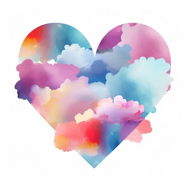 Heart Clouds Colorful Watercolor Sublimation Clipart, Clipart, white background, no watermark, no text, no word,