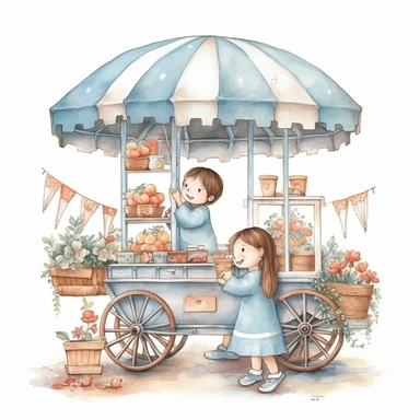 free watercolor and flower cart clipart, free png files, in the style of claudia tremblay, candycore, light azure and bronze, uhd image, caffenol developing, kris kuksi, toyen