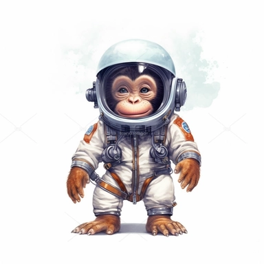 Adorable cute fantasy chimpanzee dressed like a Astronaut, nursery art, clipart image, lineart image, white background, very detailed, 8k