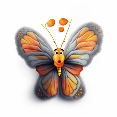 realistic digital painting, clipart of cute plush butterfly toy on white background