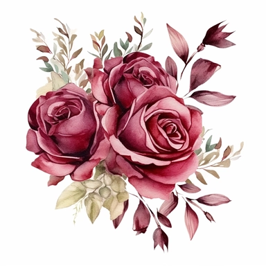 Watercolor Burgundy Roses Clipart