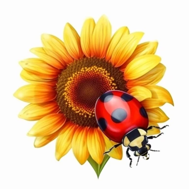 Cute ladybug on a sunflower, realistic, bright colors, 16k, isolated on white background, clipart