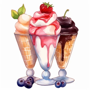 Ice Cream Glass Watercolor Sublimation Clipart, Clipart, white background, no watermark, no text, no word,