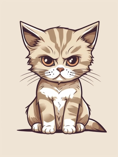 a portrait of a very cute little cat being annoyed, kawaii, vector illustration, clipart, outlines, portrait,