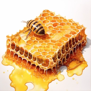 hyperrealism painting , honey comb, white background, watercolor style, farmhouse chic, tempera clipart