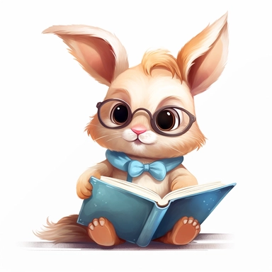 Clipart of a cute bunny reading a book, Hand Drawn Back To School Clip Art, white background