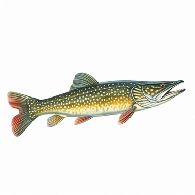northern pike fish, isolated in white, white background with no external elements or shadows, isolated clipart figure, gorgeous colorful 3D Render