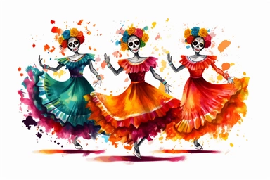 Grupo de Danza y Baile Centeotl, dia de los muertos, dance, colorful, paint, white background, clipart