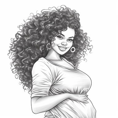 coloring page . Beautiful black woman .pregnant baby bump showing , beautiful, clipart, school background, detailed, happy, glamorous
