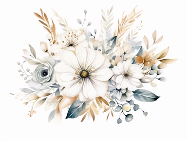 Watercolor White Flowers bouquet, Neutral Floral Clipart, Minimalist Flowers Watercolor, Elegant Blooms, dainty florals, watercolor illustration, hand drawing style,