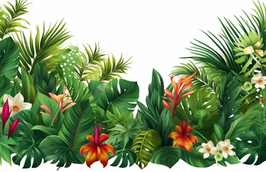 tropical plants background vector clipart, in the style of panoramic scale, white background, magali villeneuve, uhd image, creative commons attribution, unique framing and composition