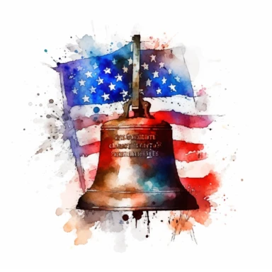 Liberty Bell, American flag, American,Clipart watercolor, travel, no watermark, text, brush , 300 DPI , typography, shapes do not stick together, no text in the picture