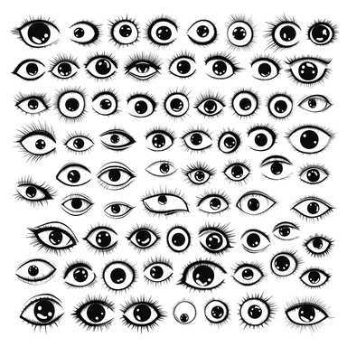 clipart graphic, cartoon eyes, black vector print, white transparent background