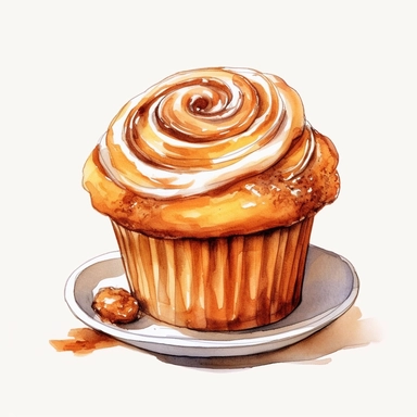 cinnamon roll cupcake, hand drawn Illustration clipart, 4K, extremely detailed, watercolor