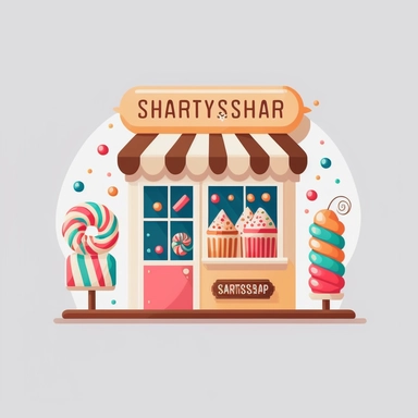 vector sticker design, Christmas Candy Shop clipart, white background, flat colors
