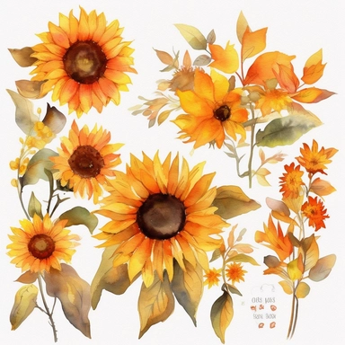 Watercolor Sunflowers Clipart - fall sunflower floral bouquets