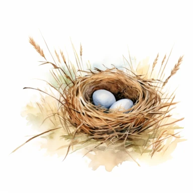 a nest in a field, boho, watercolor clipart, digital clipart, white background