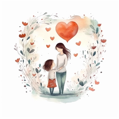 clipart, white background, Mother's Day, heart, boy and girl, etsy png, decor art, printable art, stickers, illustrations, arts Whimsical Illustration