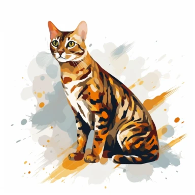 bengal cat, vector art, in the style of abstract art, clipart, white background, rounded corners