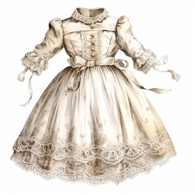 vintage victorian baby dress, clipart, white background