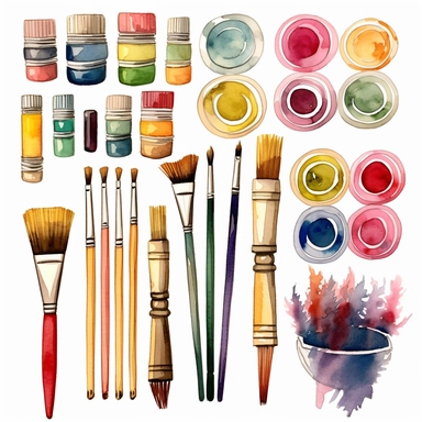 Watercolor Artist Clipart, Painting Clipart, PNG, Back To School Clipart, Paiting Stickers, Art Supplies Clipart, Art class clipart, brushes