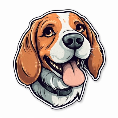 cute Beagle, happy and smiling, bold line, clipart, sticker, white background, no shadow, 8k detail