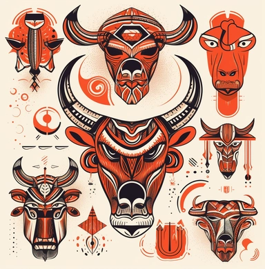 Chicago Bulls Clipart collection, in the style of american barbizon school, infused with social commentary, symmetrical design, utilizes, strong use of color, bold use of line, powerful symbolism