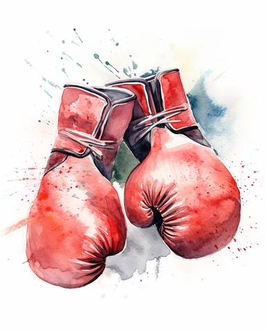 detailed watercolor boxing gloves , wide angle, long shot, realistic, isolated on white background, clipart