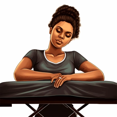 illustration clipart of latina african american woman laying on a massage table getting a massage, hyperrealistic, white background