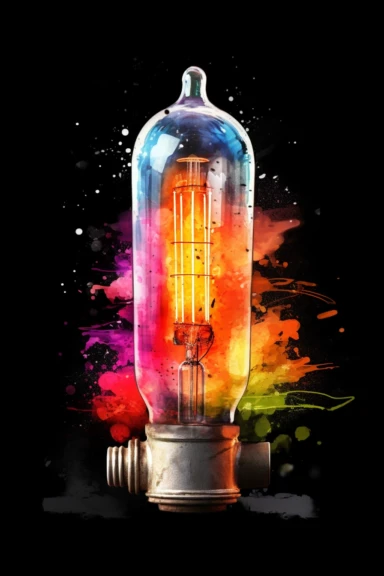 electronic amplifier vacuum tube, paint explosion, watercolor illustration, vector, clipart, alcohol ink, splatter, drips