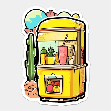 A fascinating sticker graphic, showcasing a sassy, lemon yellow and bubblegum pink, cartoon lemonade stand run by cacti, capturing the essence of desertpop, pricklypunk, refreshcore, sharp outlines, plush desert art, fragmented lemon and straw icons, expertly detailed crisp lines, vector design, summer day wonder, refreshing photography, sunny, clear blue sky background, isometric viewpoint, zesty vector, clipart, illustration, summer day realism, 4k quality, cinematic, customer's perspective, c
