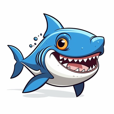 a cute shark clipart, white background, cartoon style, thick lines, 2d, vectorize, no grading