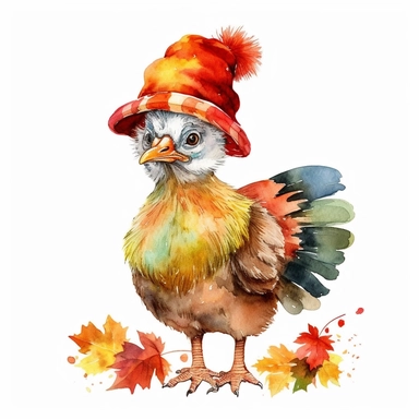 watercolor autumn thanksgiving turkey, cartoon style, clipart style, white background