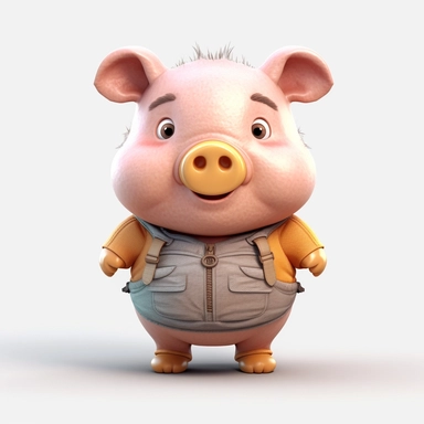 Front view of animated big belly pig standing wearing t-shirt character design, full body, face drawing in top quality, high quality face drawing, clipart, full illustration, 4k, sharp focus, Soft skin, symmetrical, detailed face, concept art, storybook s