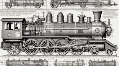 Create a diagrammatic drawing of a steam engine, showcasing its various components and functions. The drawing should be detailed and accurate, with clear labels and annotations for each part of the engine. The style of the drawing can be either vintage or modern, depending on the artist's preference, and the colors can be muted or bold. This clipart is perfect for use in educational materials, presentations, or on merchandise such as t-shirts or posters for steam engine enthusiasts