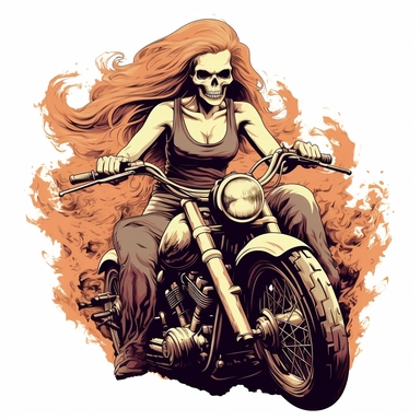 wild looking skull female on her harley clipart