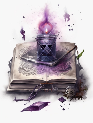 hyper realistic Spell book: Design a clipart of a spell book with a gothic twist. You can add some occult symbols, dark colors, or creepy-looking creatures to make it more witchy watercolor illustration, color palette Violet, eggplant,diesel,dusty gray,cannon pink, tamarind,mulled wine,charade ,realistic,symmetry,png white background