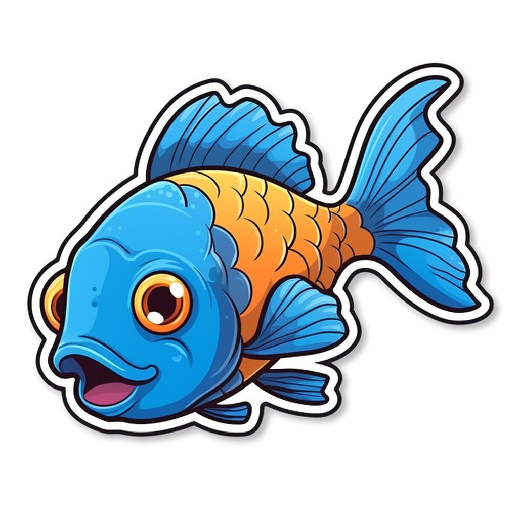 Cute Cartoon Fish Sticker, water, Sea Fish, illustration, funny ...